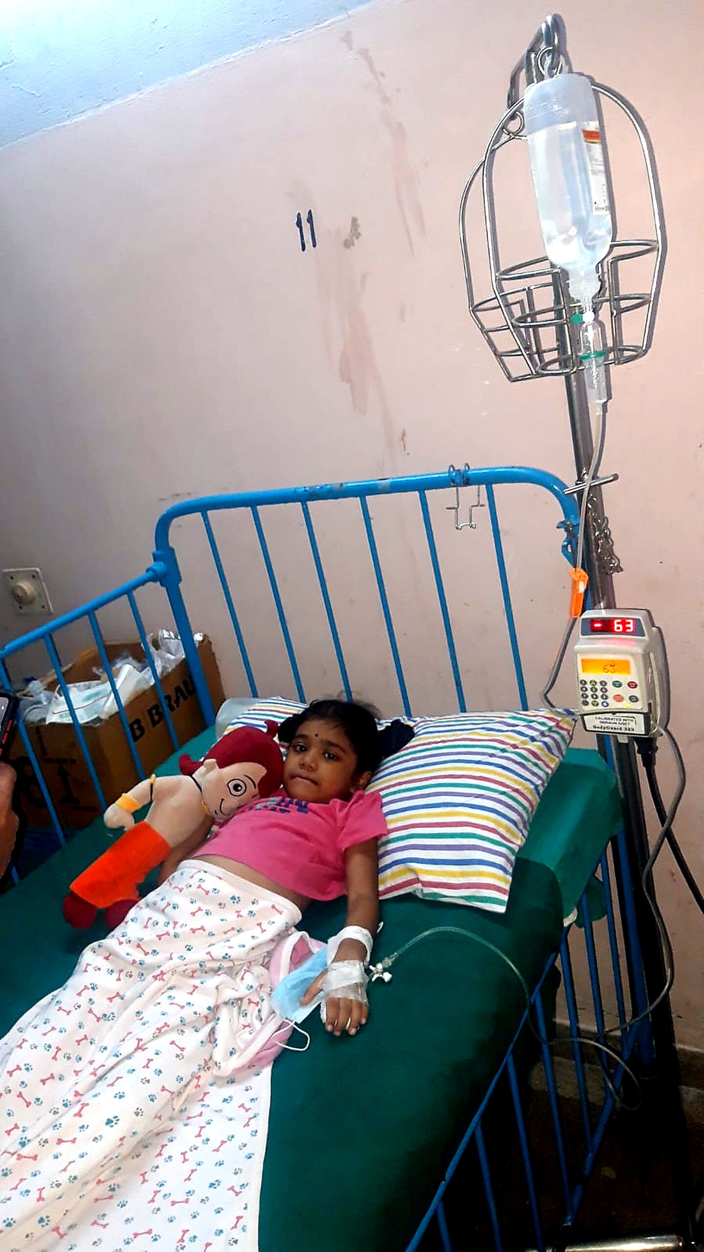 Keerthi in hospital with her doll